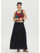 Black Long Skirt with Elastic Waist and Drape Detail 4493